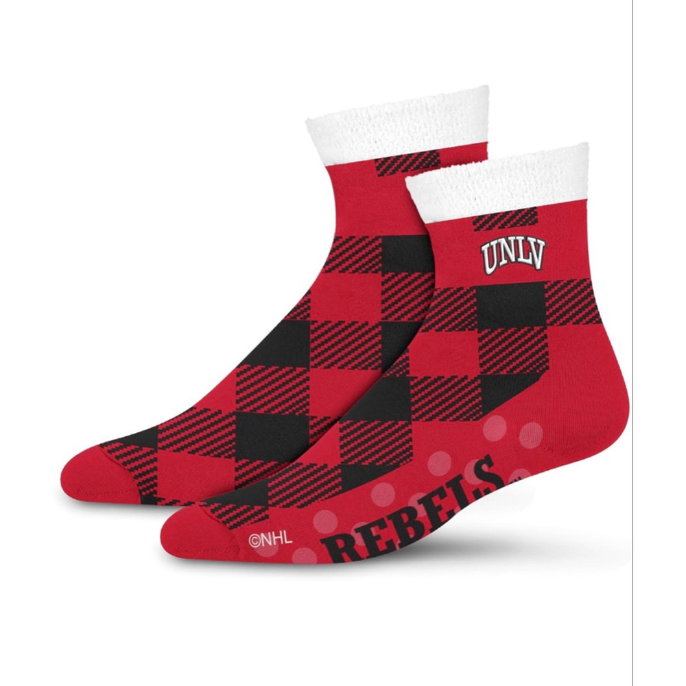 NEW For Bare Feet UNLV Rebels Plaid Crew Socks OSFM Red Black